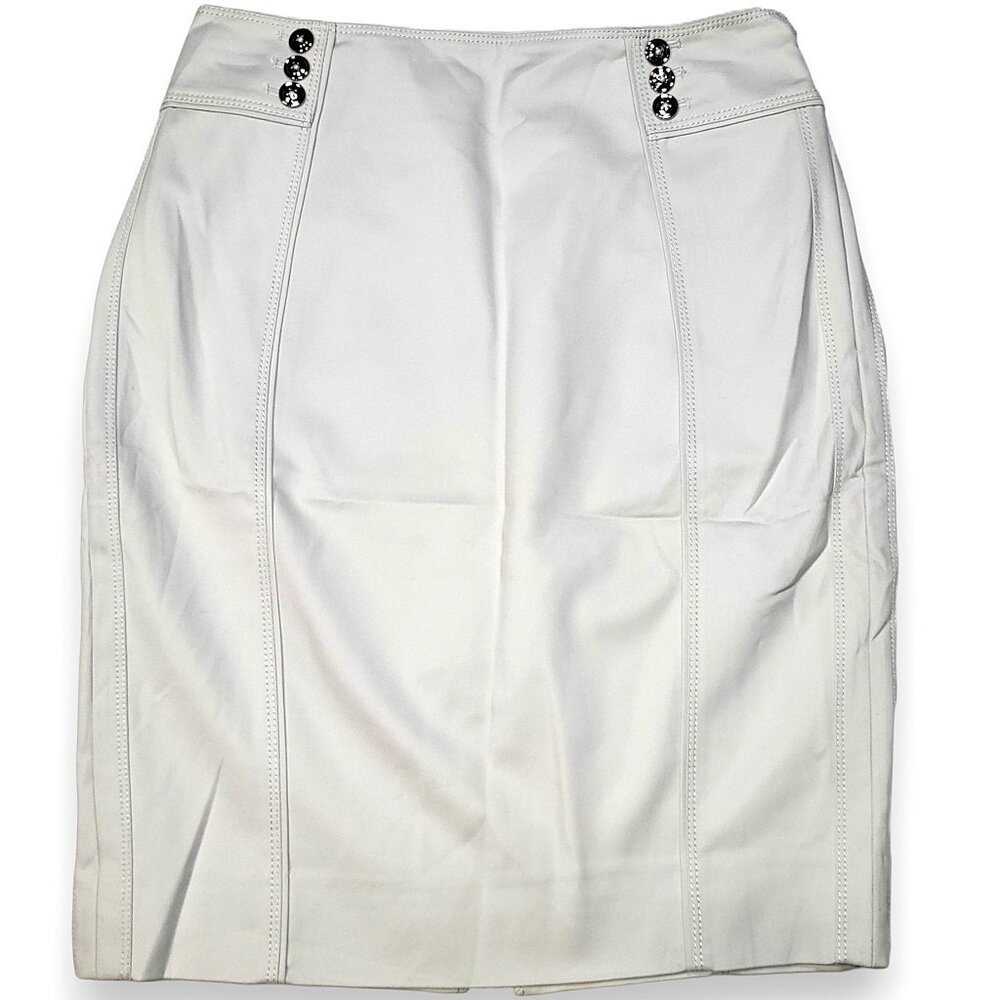White House Black Market PerfectForm Cream Pencil Skirt Back Slit Lined - 2 EUC